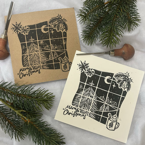 Hand Printed 'Cottage Window' Christmas Cards